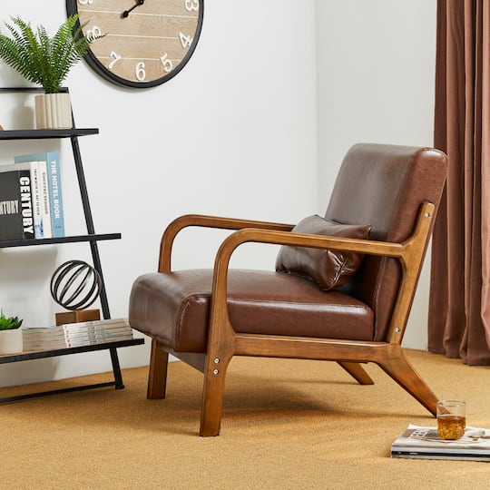 Glitzhome® Mid-Century Faux Leather Accent Chair